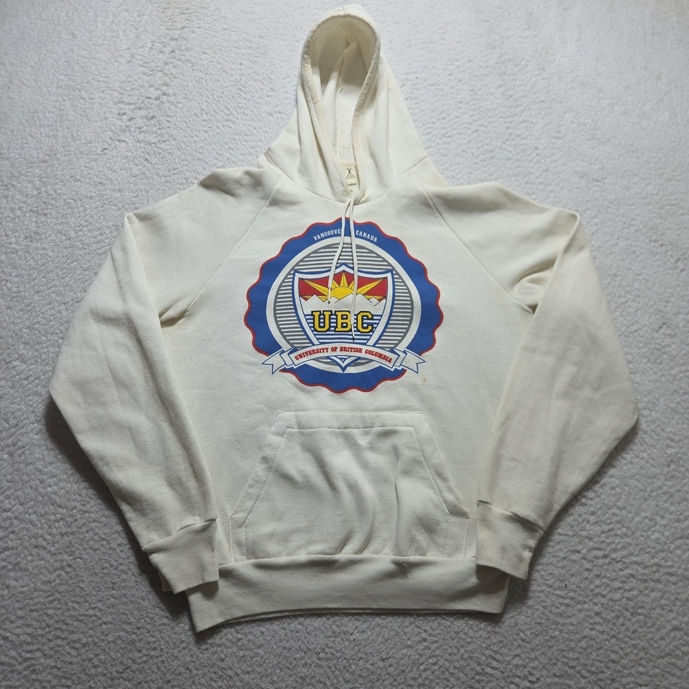 VTG 80s University Of British Columbia UBC Hoodie Size Large Yellowed Thin